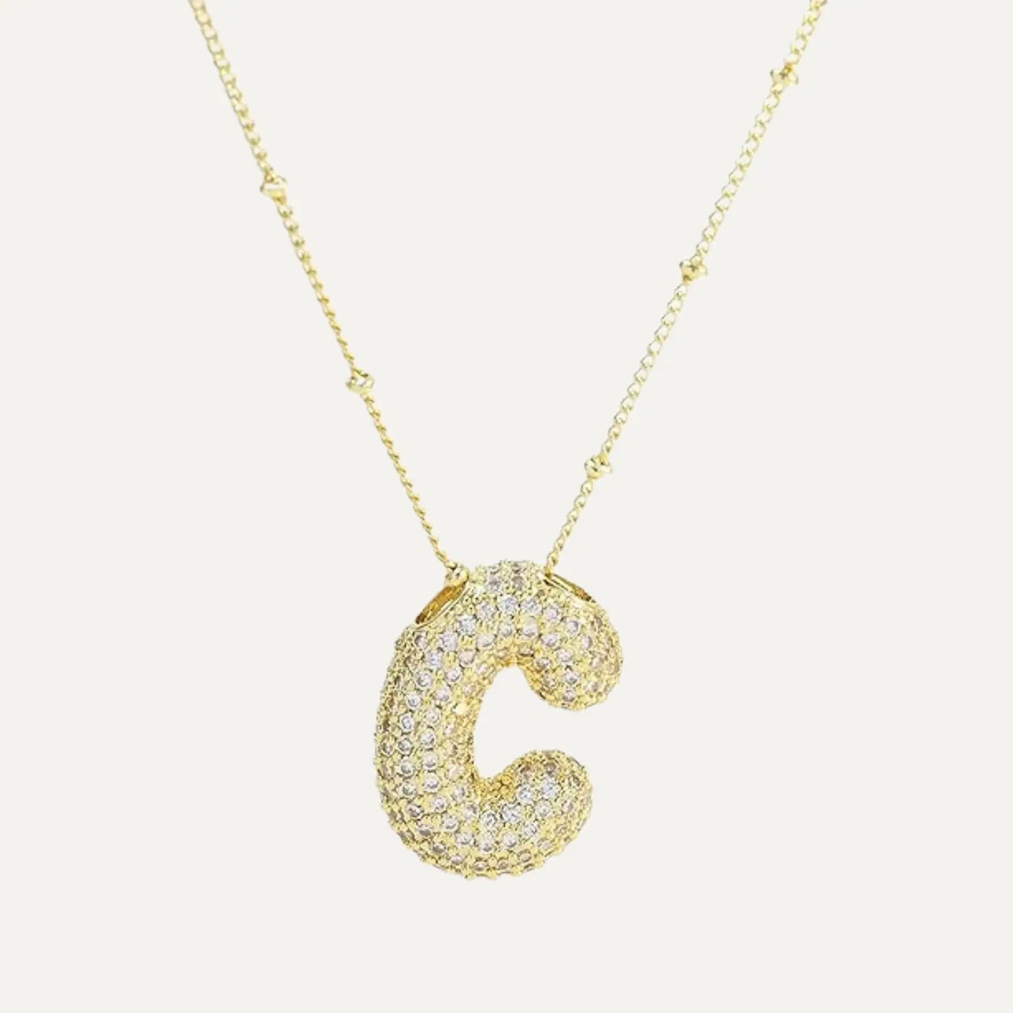 Gold Plated Balloon 26 Letter Necklaces Copper Zircon Bubble Initial Pendant Chunky Women Personality Chain Jewelry