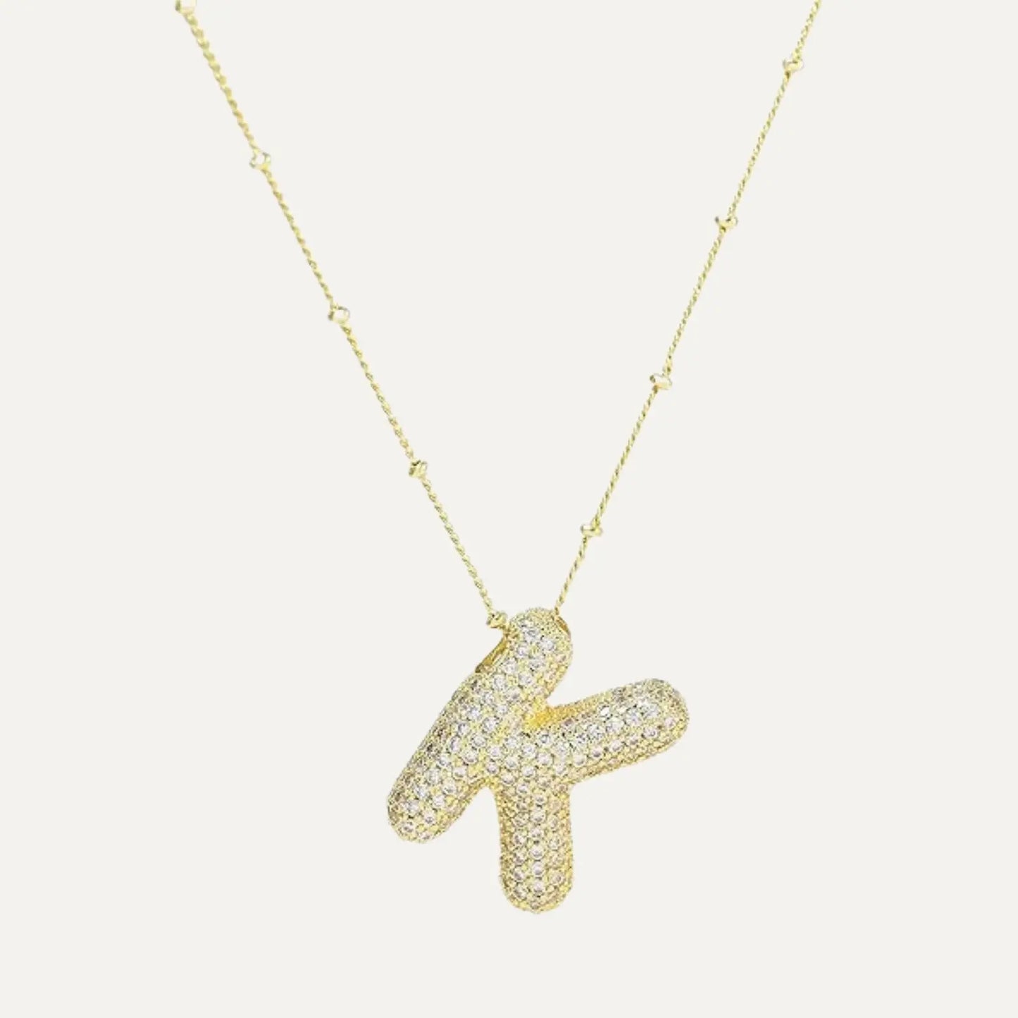 Gold Plated Balloon 26 Letter Necklaces Copper Zircon Bubble Initial Pendant Chunky Women Personality Chain Jewelry