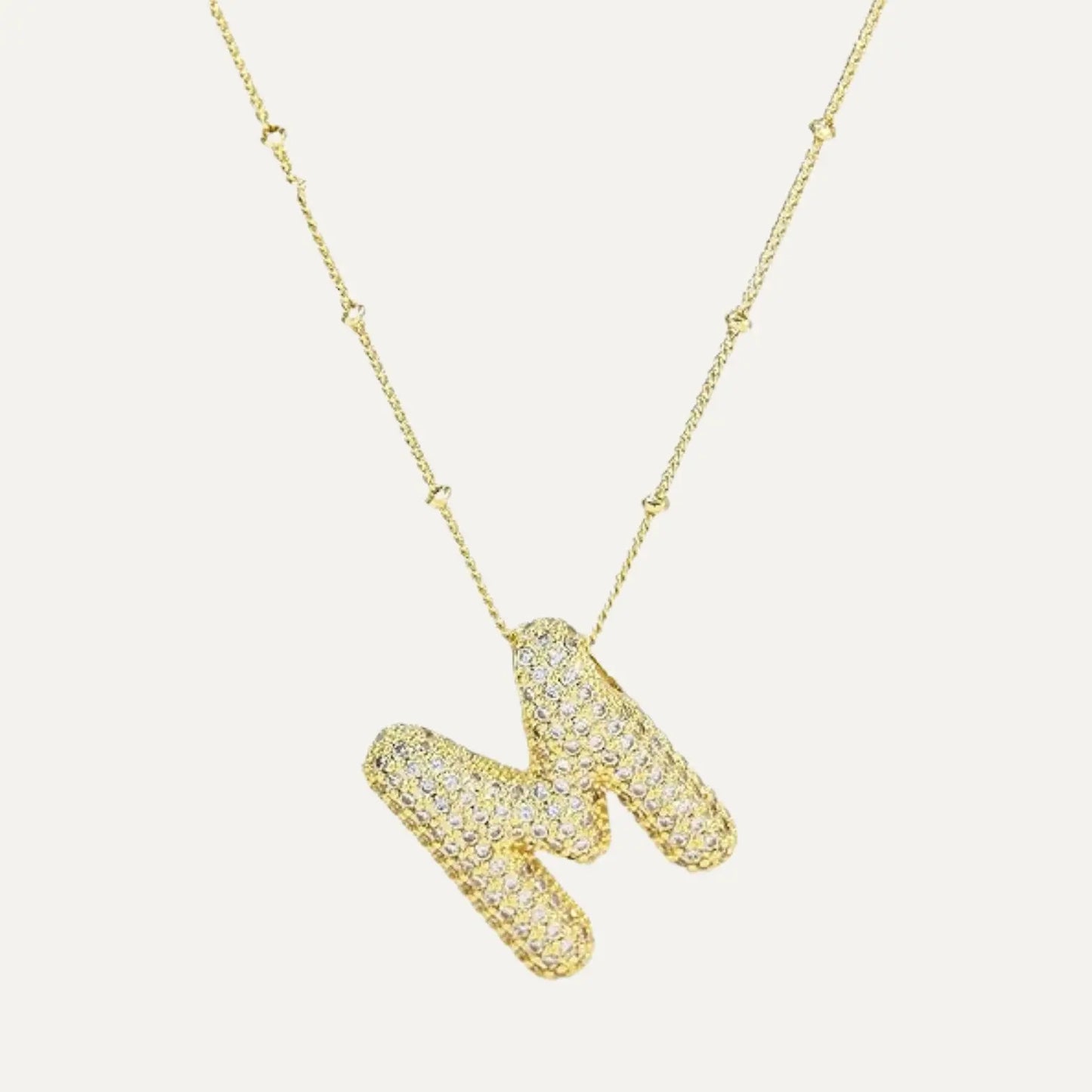 Gold Plated Balloon 26 Letter Necklaces Copper Zircon Bubble Initial Pendant Chunky Women Personality Chain Jewelry
