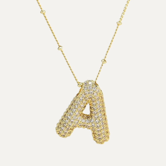 Gold Plated Balloon 26 Letter Necklaces Copper Zircon Bubble Initial Pendant Chunky Women Personality Chain Jewelry