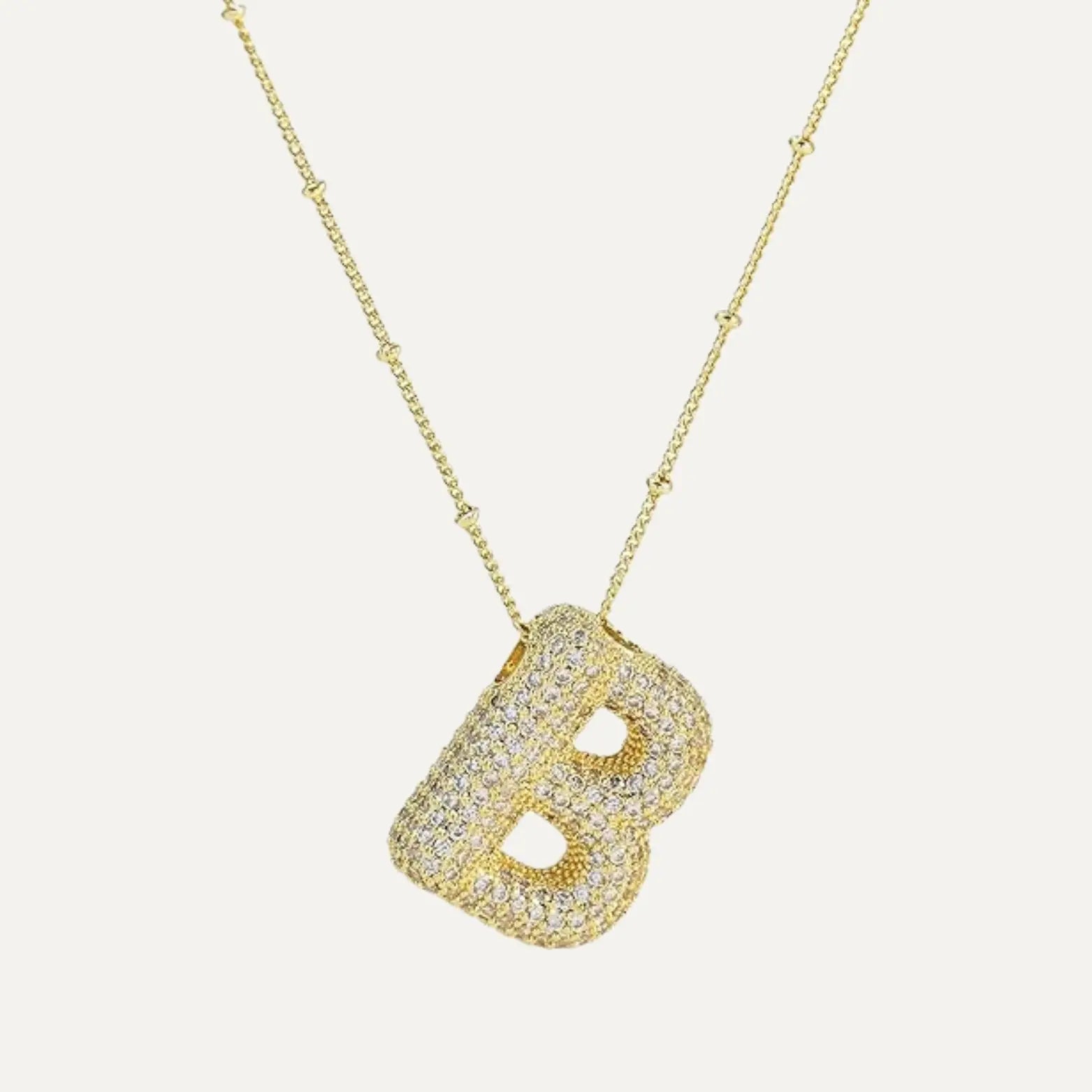 Gold Plated Balloon 26 Letter Necklaces Copper Zircon Bubble Initial Pendant Chunky Women Personality Chain Jewelry Kevoria