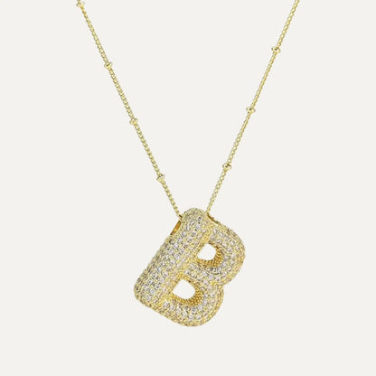 Gold Plated Balloon 26 Letter Necklaces Copper Zircon Bubble Initial Pendant Chunky Women Personality Chain Jewelry Kevoria