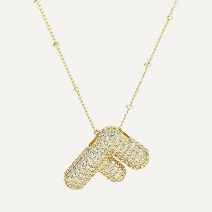 Gold Plated Balloon 26 Letter Necklaces Copper Zircon Bubble Initial Pendant Chunky Women Personality Chain Jewelry