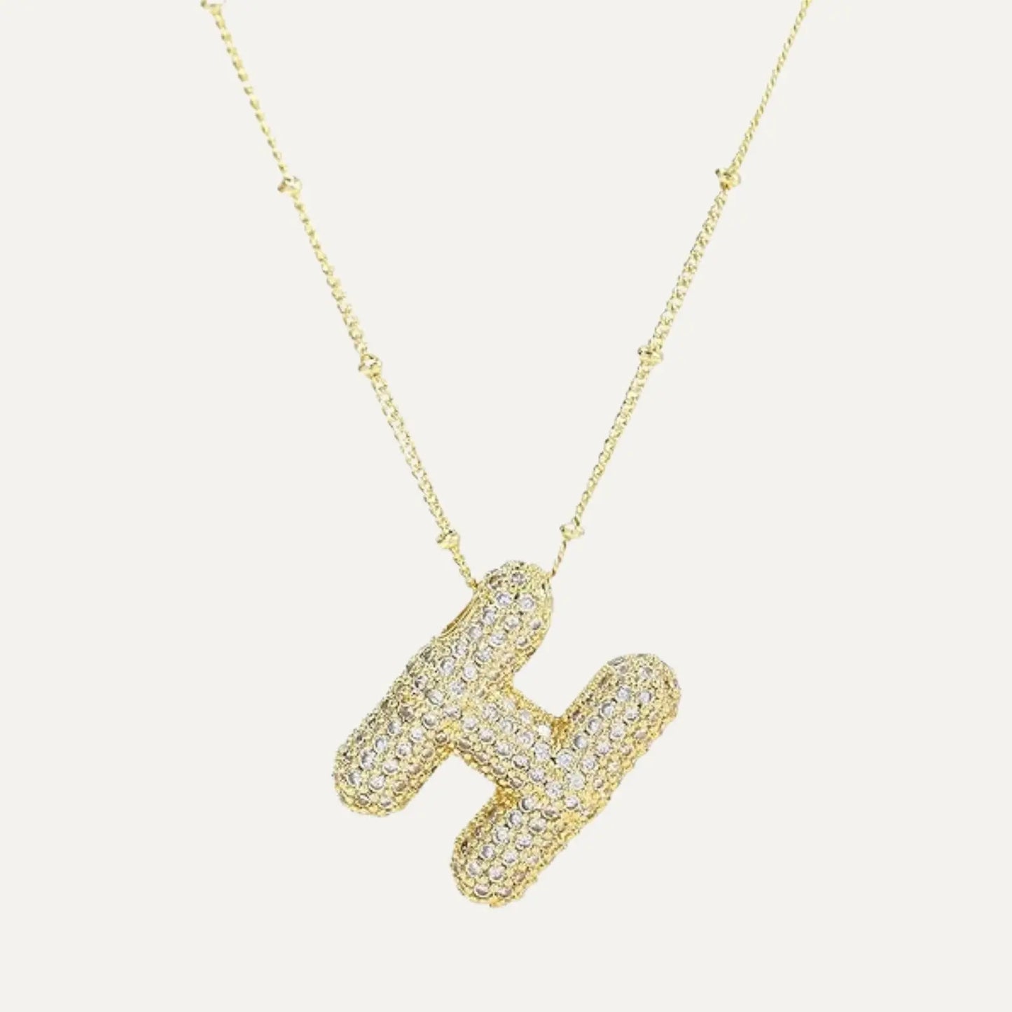 Gold Plated Balloon 26 Letter Necklaces Copper Zircon Bubble Initial Pendant Chunky Women Personality Chain Jewelry