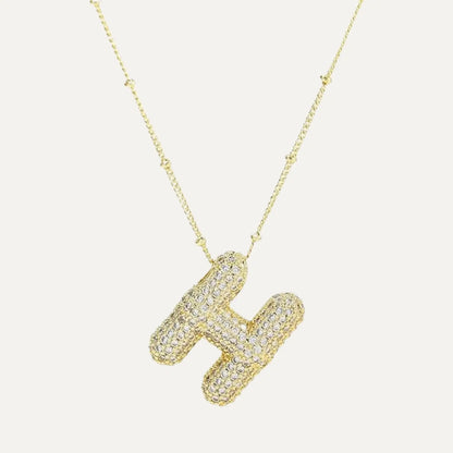 Gold Plated Balloon 26 Letter Necklaces Copper Zircon Bubble Initial Pendant Chunky Women Personality Chain Jewelry
