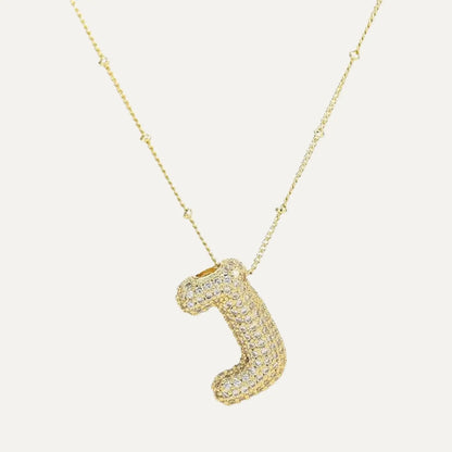 Gold Plated Balloon 26 Letter Necklaces Copper Zircon Bubble Initial Pendant Chunky Women Personality Chain Jewelry