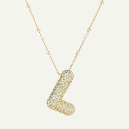 Gold Plated Balloon 26 Letter Necklaces Copper Zircon Bubble Initial Pendant Chunky Women Personality Chain Jewelry
