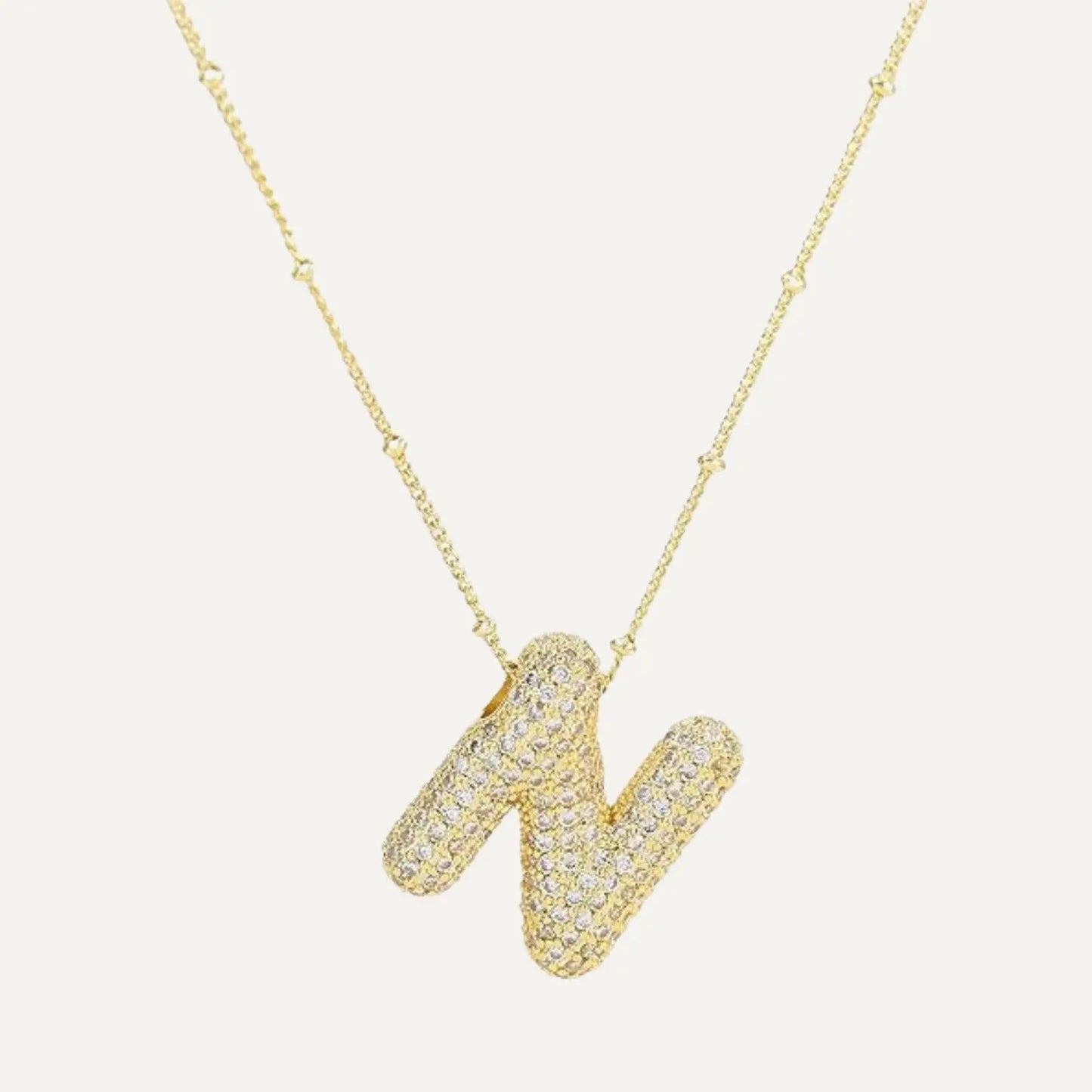 Gold Plated Balloon 26 Letter Necklaces Copper Zircon Bubble Initial Pendant Chunky Women Personality Chain Jewelry