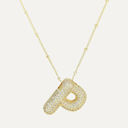 Gold Plated Balloon 26 Letter Necklaces Copper Zircon Bubble Initial Pendant Chunky Women Personality Chain Jewelry