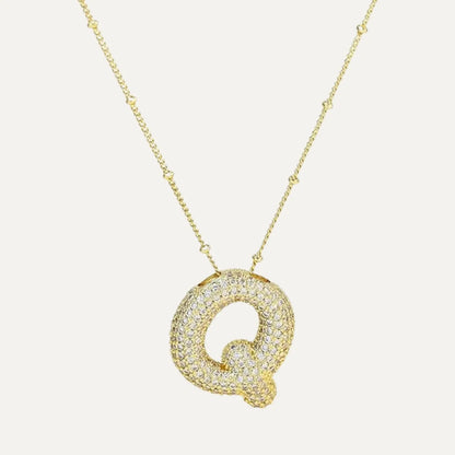Gold Plated Balloon 26 Letter Necklaces Copper Zircon Bubble Initial Pendant Chunky Women Personality Chain Jewelry Kevoria