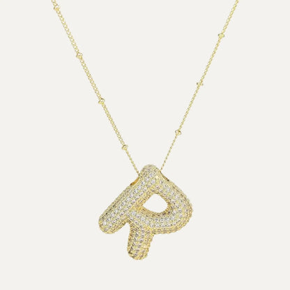 Gold Plated Balloon 26 Letter Necklaces Copper Zircon Bubble Initial Pendant Chunky Women Personality Chain Jewelry Kevoria