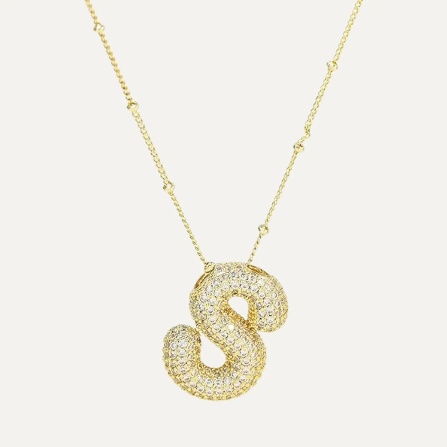 Gold Plated Balloon 26 Letter Necklaces Copper Zircon Bubble Initial Pendant Chunky Women Personality Chain Jewelry Kevoria