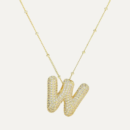 Gold Plated Balloon 26 Letter Necklaces Copper Zircon Bubble Initial Pendant Chunky Women Personality Chain Jewelry Kevoria