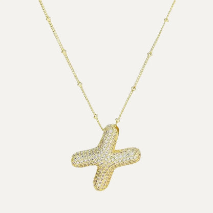 Gold Plated Balloon 26 Letter Necklaces Copper Zircon Bubble Initial Pendant Chunky Women Personality Chain Jewelry Kevoria