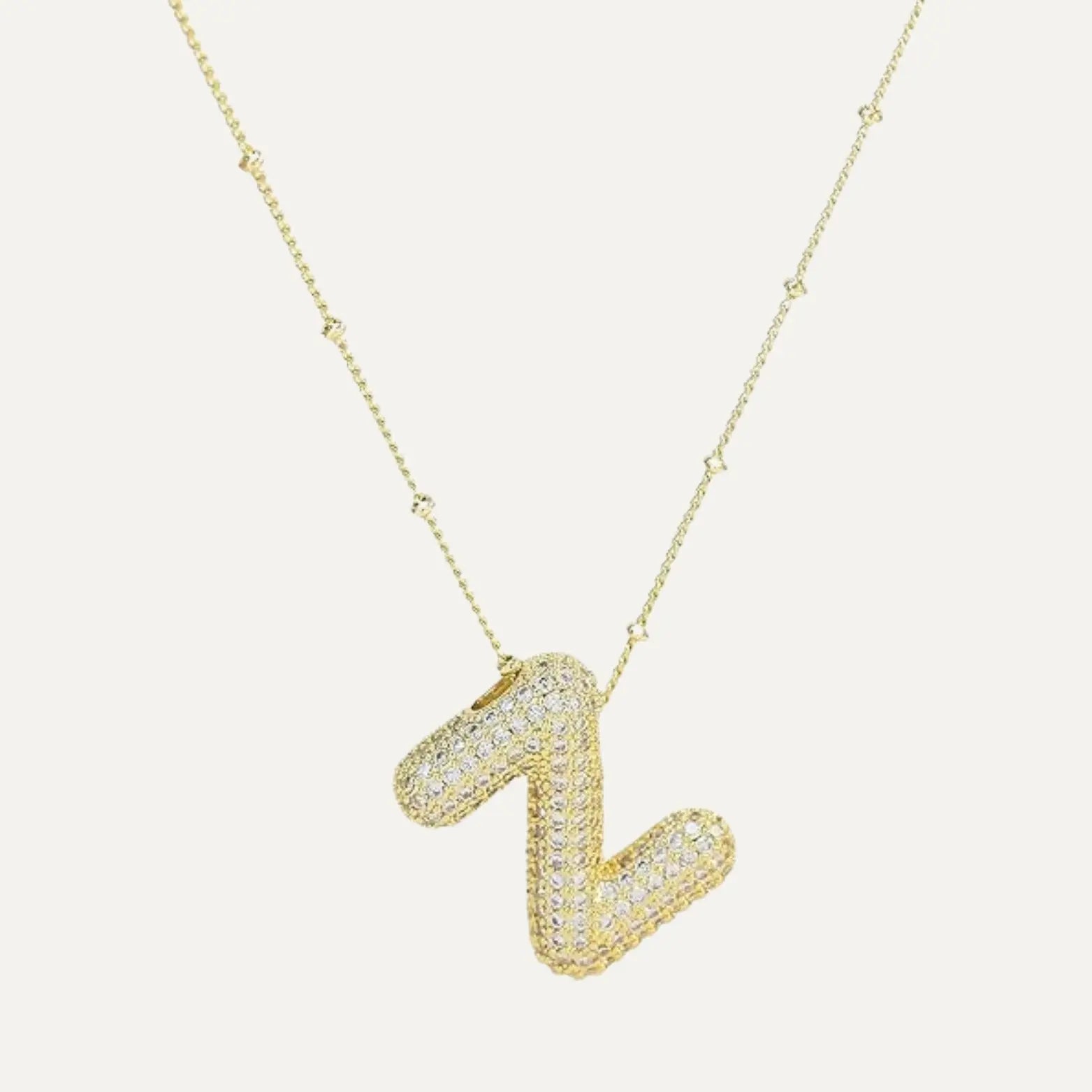 Gold Plated Balloon 26 Letter Necklaces Copper Zircon Bubble Initial Pendant Chunky Women Personality Chain Jewelry Kevoria