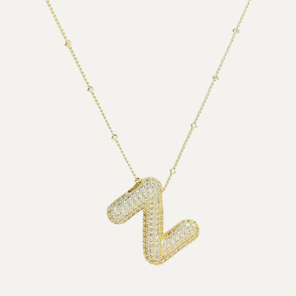 Gold Plated Balloon 26 Letter Necklaces Copper Zircon Bubble Initial Pendant Chunky Women Personality Chain Jewelry Kevoria